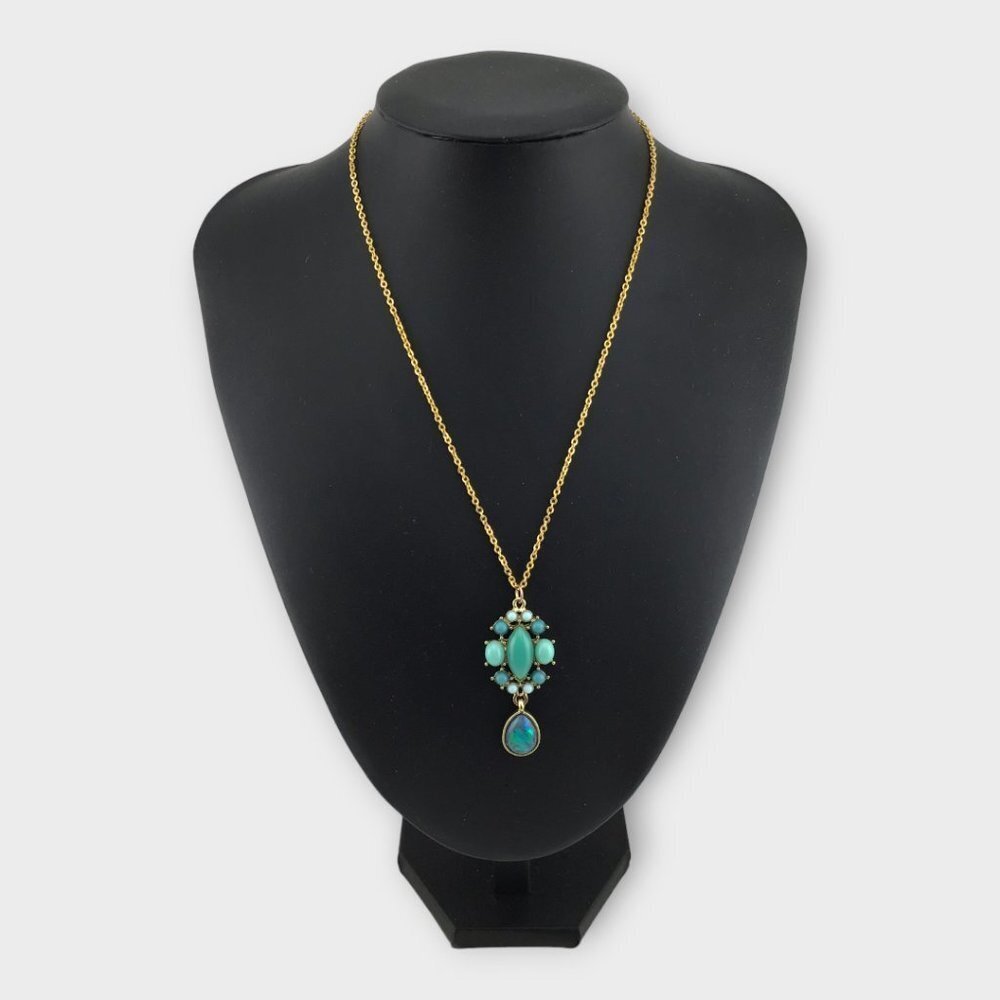 Blue and Green Cabochon Faux Gemstone Necklace Gold Stainless Steel Chain